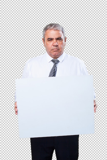 Mature man holding a banner