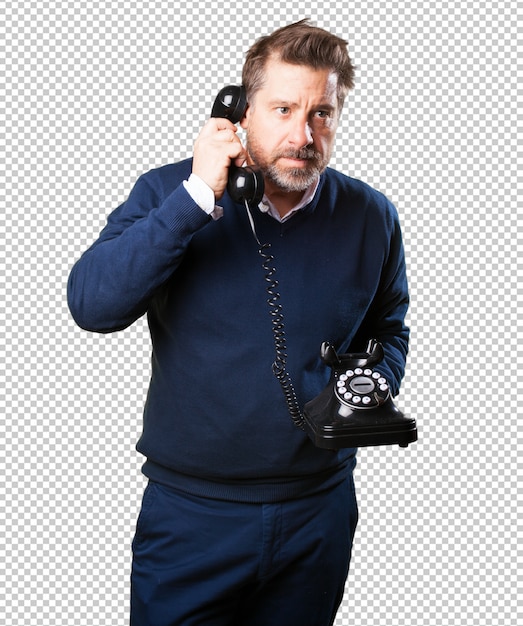 Mature man talking on telephone