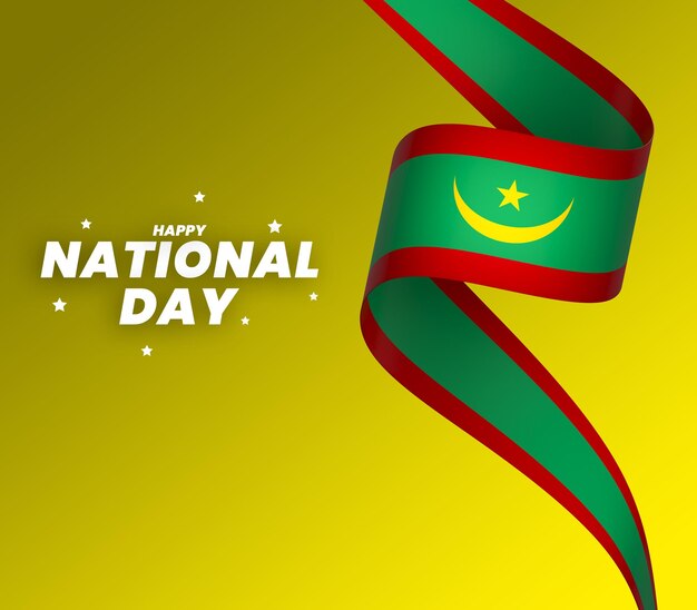 Elemento della bandiera della mauritania design nastro banner per la festa dell'indipendenza nazionale psd