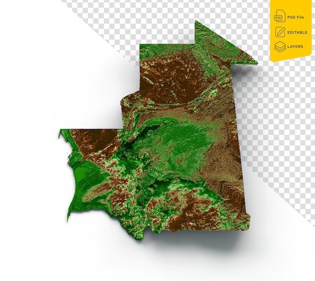 PSD mauritania topographic map 3d realistic map color 3d illustration