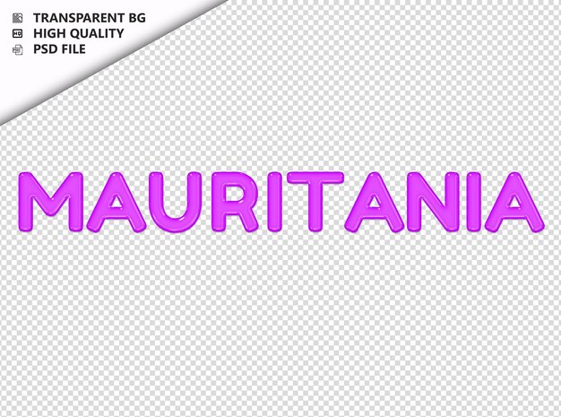 PSD mauritania typography purple text glosy glass psd transparent