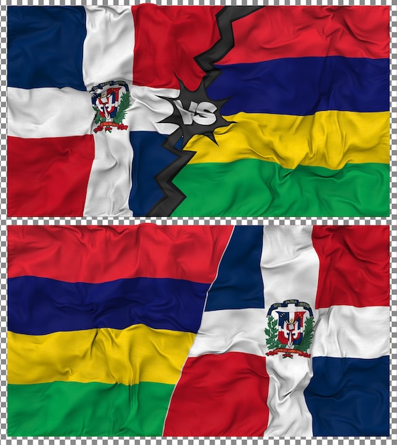 Mauritius vs Dominican Half Combined Flag Cloth Bump Texture Rendering 3D