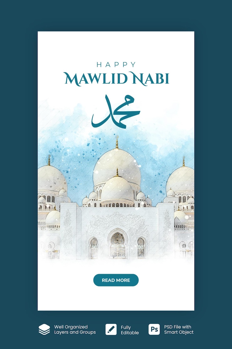 PSD mawlid al nabi with muhammad calligraphy design instagram and facebook story template