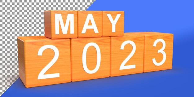 may 2023 3d rendering the month of year calendar concept hd 3d illustration on wood cubes