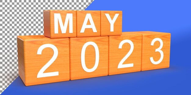 May 2023 3d rendering the month of year calendar concept HD 3d illustration on wood cubes