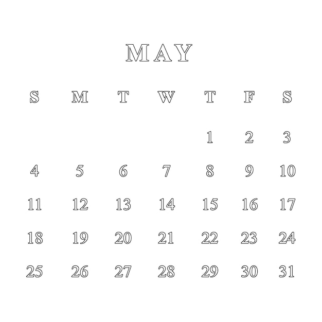 may 2025 calendar psd transparent background