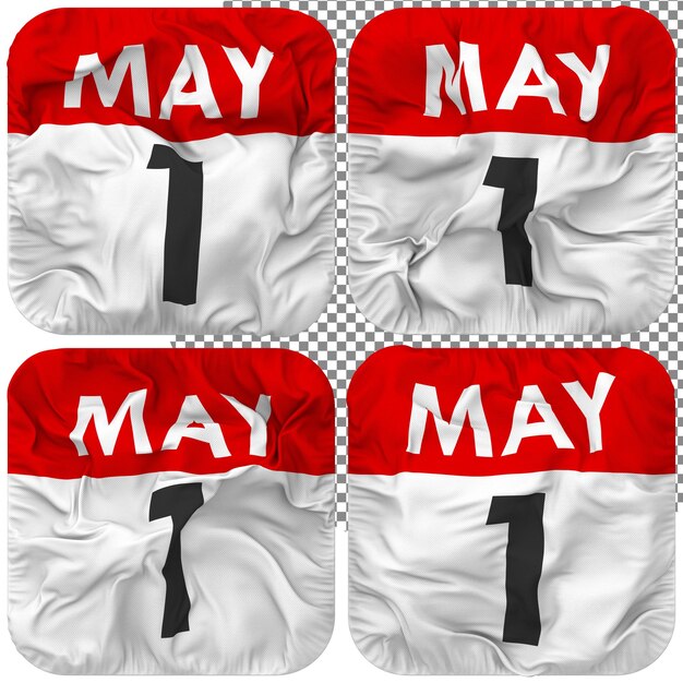 May date calendar icon isolated four waving style bump texture 3d rendering