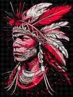 PSD mayan man portrait wearing a traditional feathered headdress vivid color design png collections