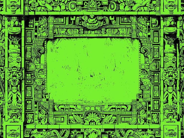 PSD mayan style frame decorated with stone carvings and calendar png creative background design