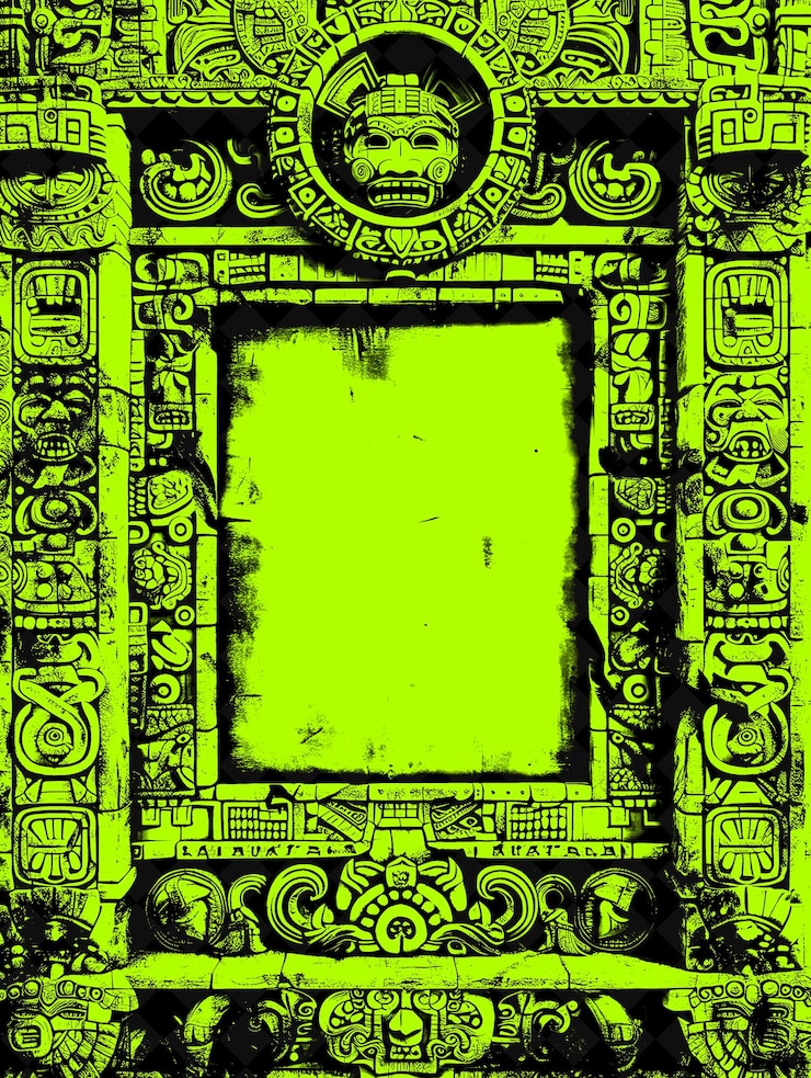 PSD mayan style frame decorated with stone carvings and calendar png creative background design
