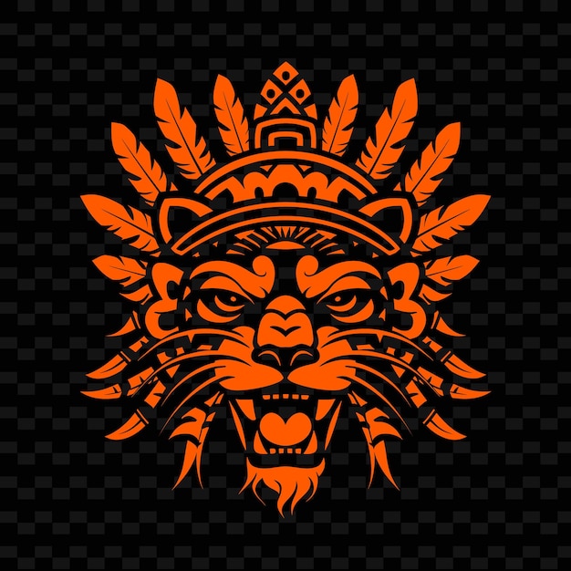PSD mayan warrior jaguar glyph logo z kamiennymi ostrzami i piórami creative tribal vector designs