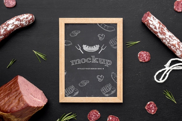 PSD mcock-up delicious salami with chalkboard