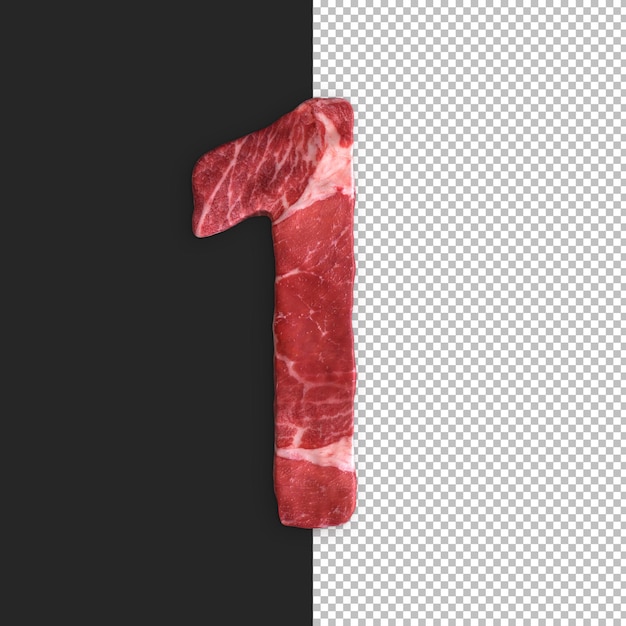 Meat Alphabet on black background, Number 1
