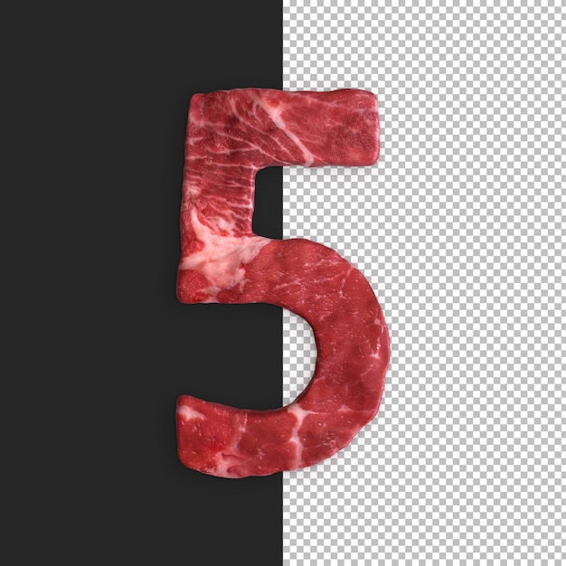 Meat Alphabet on black background, Number 5