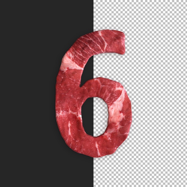 Meat Alphabet on black background, Number 6