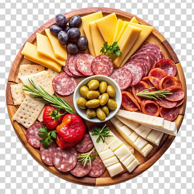 PSD meat and cheese platter isolated on transparent background