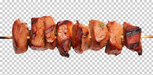 Meat on a wooden skewer isolated on transparent background png psd