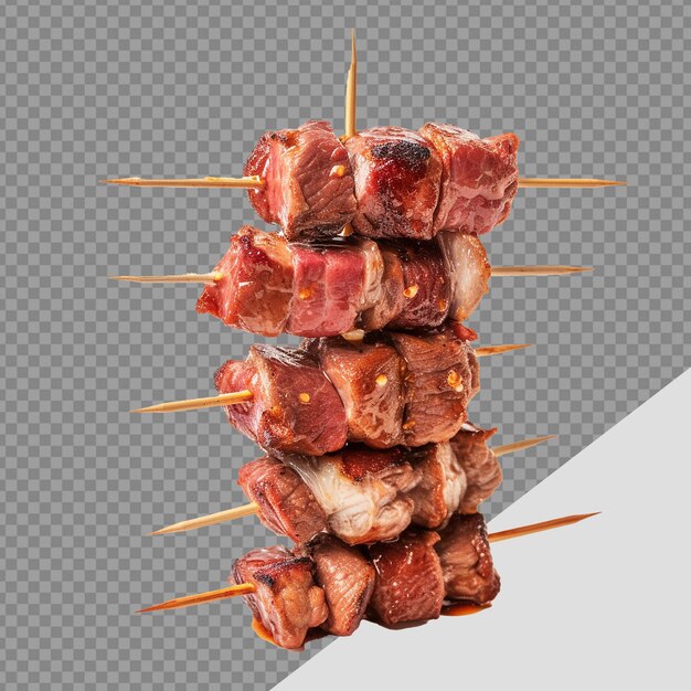 Meat on a wooden skewer png isolated on transparent background