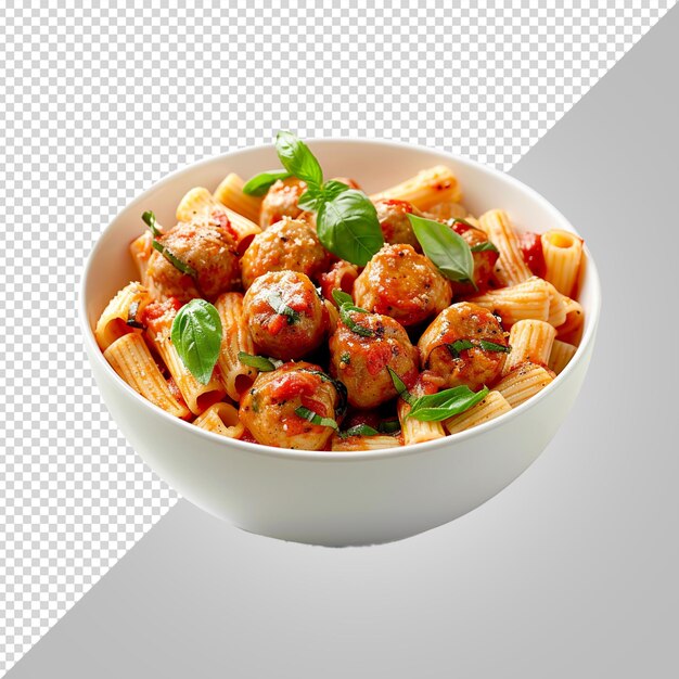 PSD meatballs pasta isolated on white background