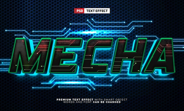 PSD mecha cyborg tech robot green glow 3d editable text effect style