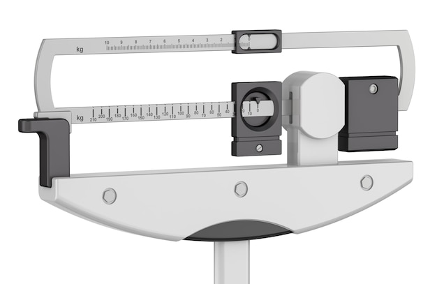 mechanical balance beam scale closeup 3d rendering isolated on transparent background