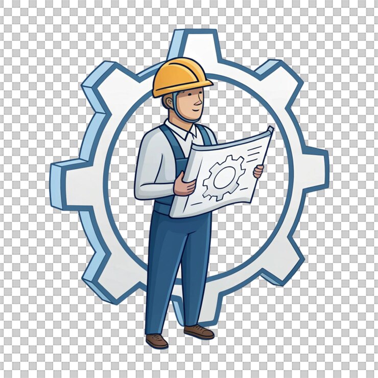 PSD mechanical engineer 3d icon with robust design isolated on white background for industrial purposes