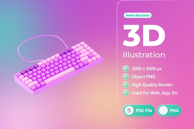 PSD メカニカルキーボード電子デバイス3dイラスト