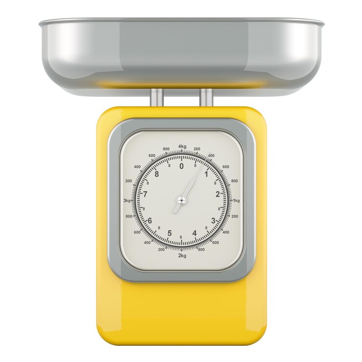PSD mechanical kitchen weighing food scale kitchen scale 3d rendering isolated on transparent background