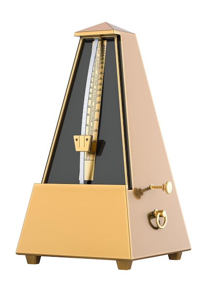 PSD mechanical metronome golden or copper 3d rendering isolated on transparent background