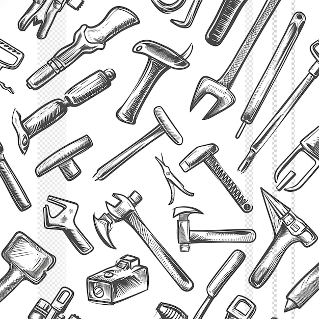 PSD mechanical tools scribbles transparent background