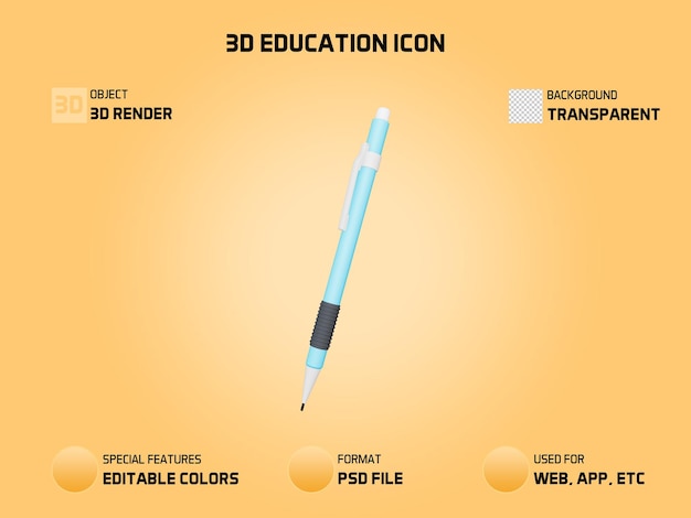 Mechaniczny Ołówek Ikona Edukacji 3d