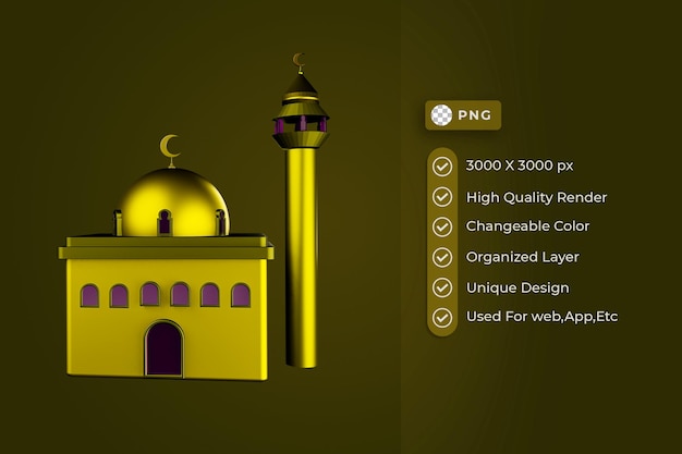 PSD meczet ramadan ikona 3d render ilustracja