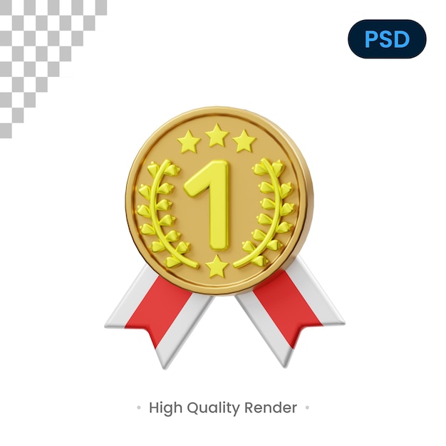 Medal 3D Render Ilustracja Premium Psd