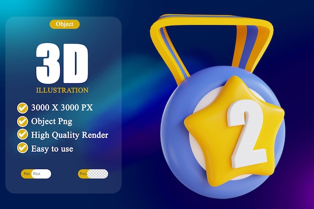 PSD medal numer dwa za ilustracja 3d