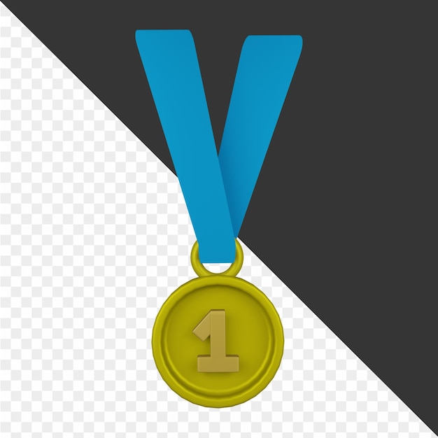 Medal z niebieską wstążką z numerem 1 na niej