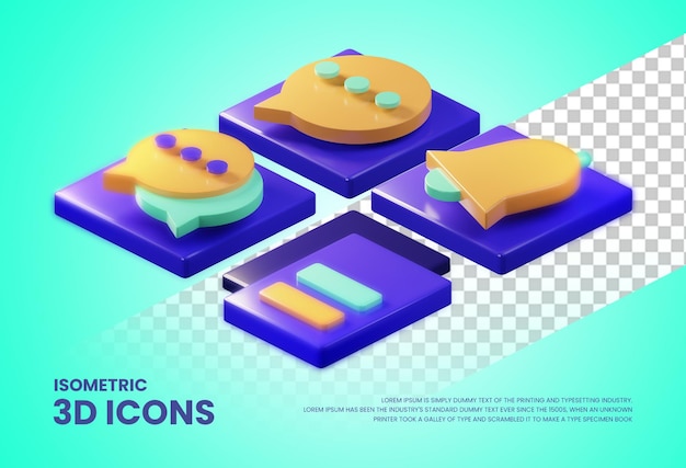 PSD media 3d isometric icons bundle