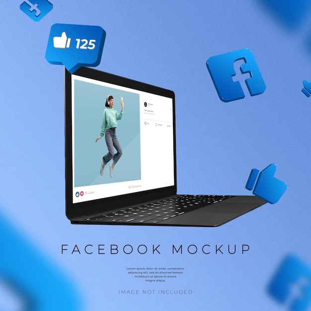 PSD media społecznościowe facebook na banerze renderowania laptopa 3d