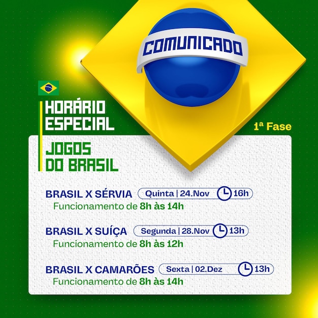 PSD media społecznościowe karmią gry w brazylii w specjalnych godzinach