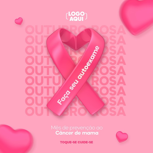 PSD media społecznościowe na październikowy róż w renderowaniu 3d na potrzeby kampanii przeciwko rakowi piersi w brazylii