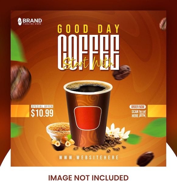 PSD media społecznościowe promocji kawiarni i szablon projektu banera postu na instagramie