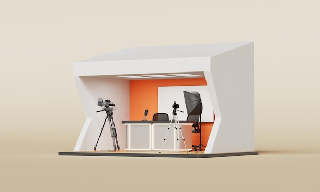 Media Studio Booth voor uitzending of podcasting Mock up 3D Rendering