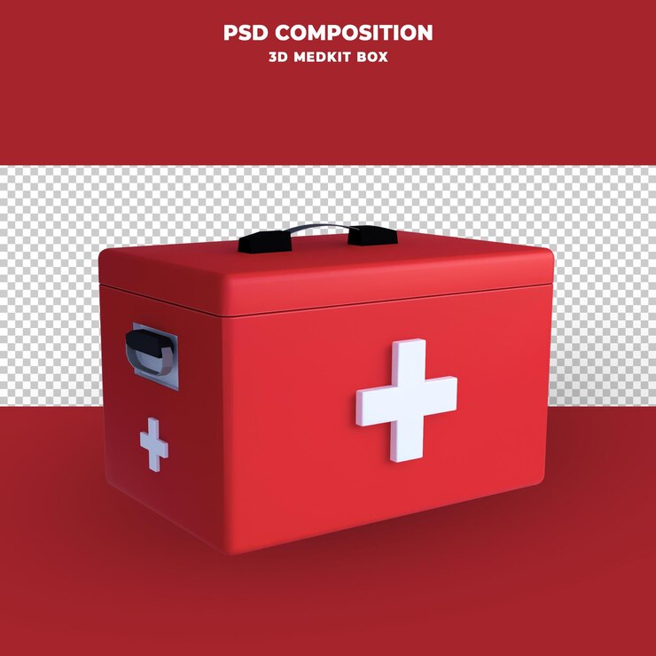 PSD коробка аптечки 3d визуализации изолированные