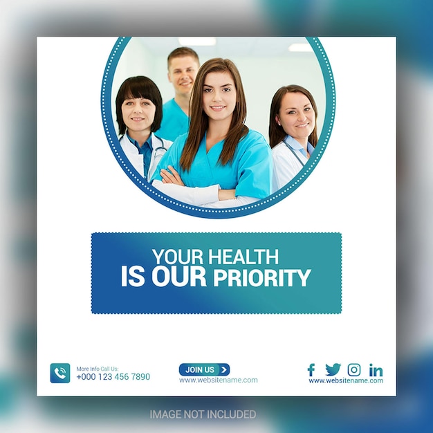 PSD Медицина и здравоохранение расширьте возможности своего здоровья задействуйте наш квадратный флаер с темой «доктор» для шаблона публикации в социальных сетях
