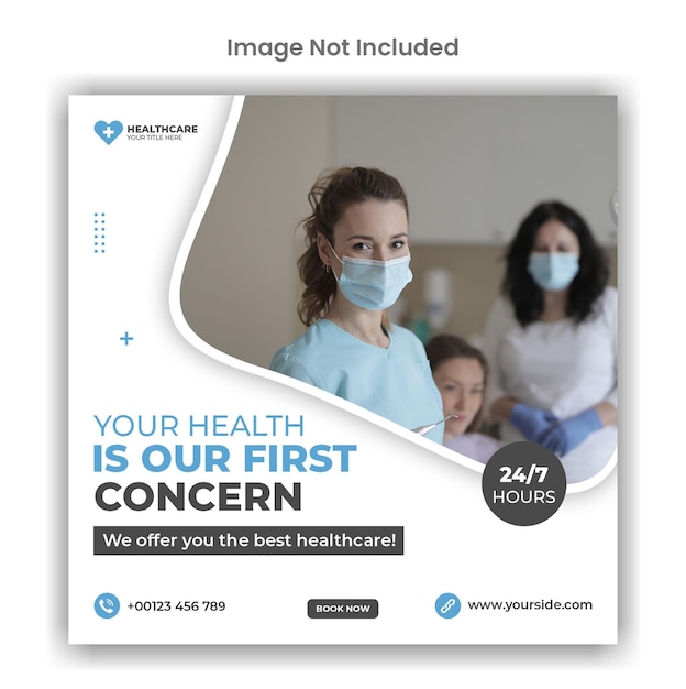 医療およびヘルスケアソーシャルメディアまたはinstagramの投稿テンプレートデザイン