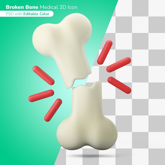 PSD medical broken bone 3d illustration 3d icon editable color isolated