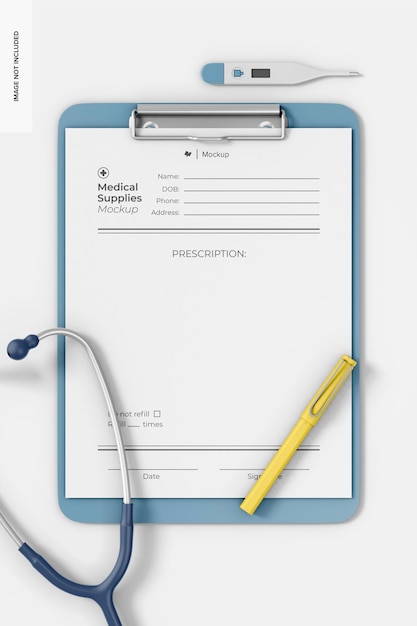 PSD medical clipboard mockup top view