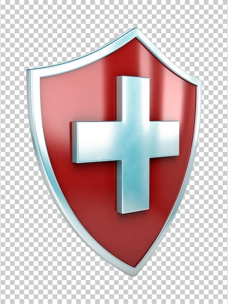 PSD medical cross shield icon 3d style isolated on transparent background