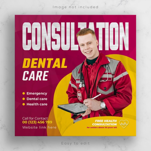 PSD medical dental implants healthcare social media banner and square flyer, poster or instagram stories design.