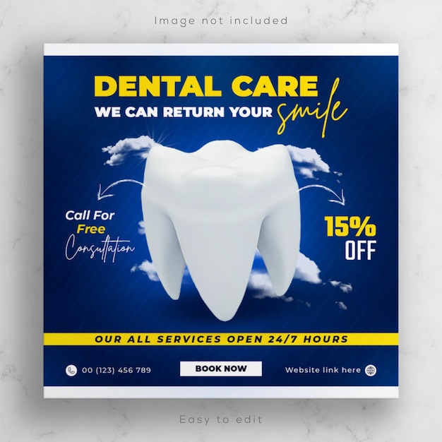 Impianti dentali medici social media sanitari banner e flyer quadrati, poster o design di storie di instagram.