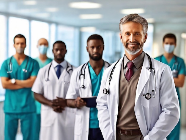 PSD medical doctors team isolated by medical office background